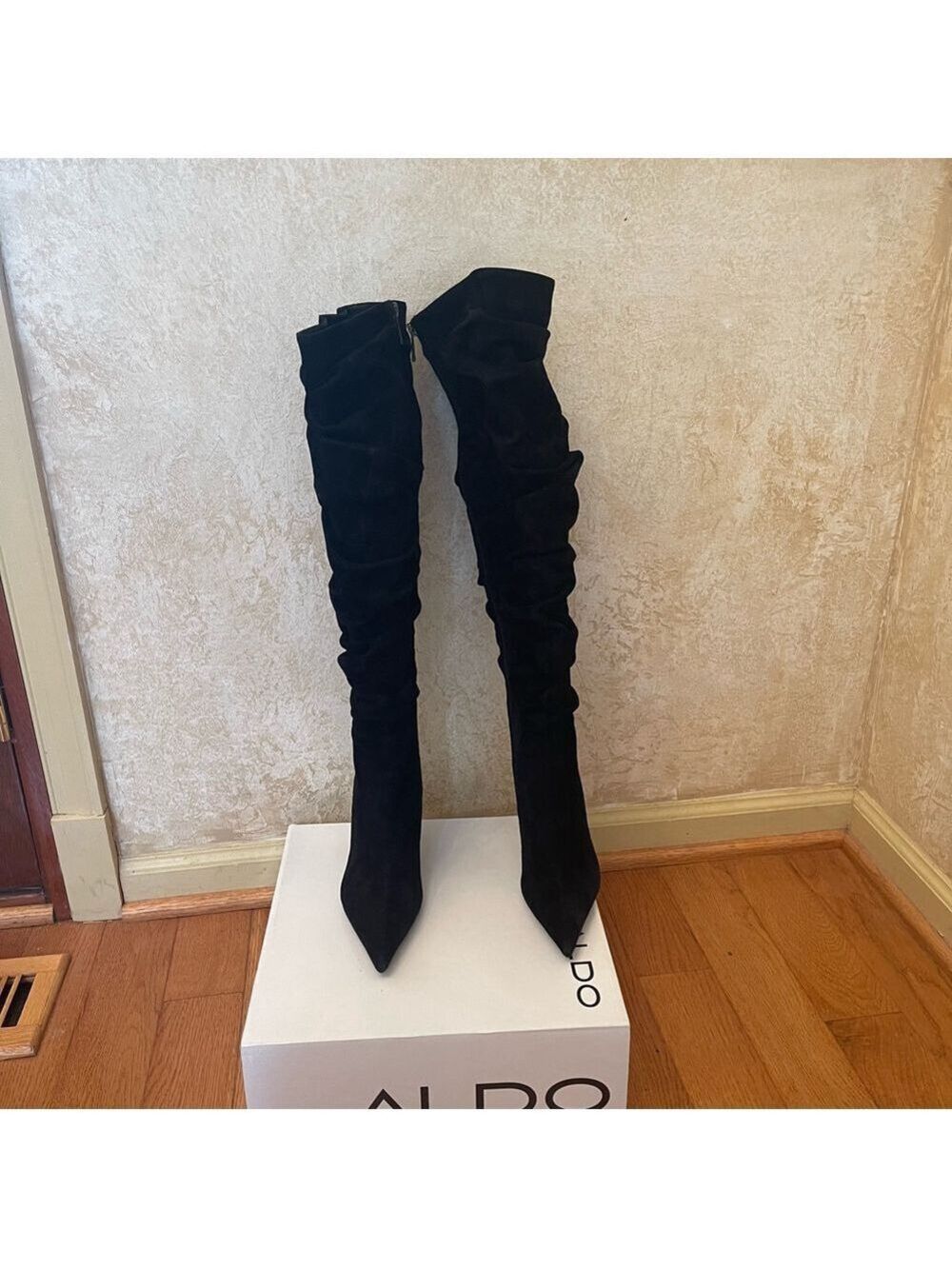 ALDO Yolando Black Suede Leather over the knee high heels boots Sz 37 - Picture 4 of 12